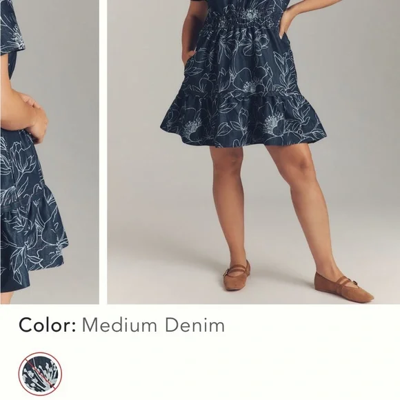 Anthropologie Denim Navy Floral Mini Dress - Picture 6 of 6